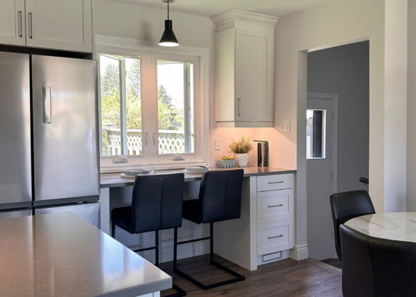 Breakfast Nook with White Cabinetry and Grey Accents