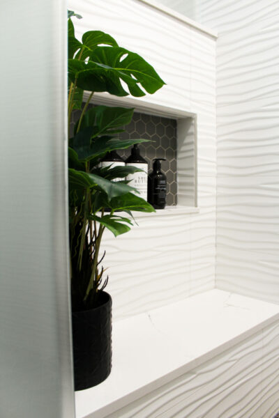 Custom shower niche with custom tile